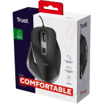 Trust Fyda Mouse con Filo, Design Sostenibile, 600-5000 DPI, 6 Pulsanti, Forma Sagomata, Mouse Ergonomico con Cavo USB 150 cm per Laptop, PC, Computer, Macbook, Ufficio - Nero  